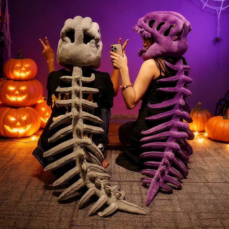 Grey Plush Dinosaur Skeleton Costume Set - Image 4
