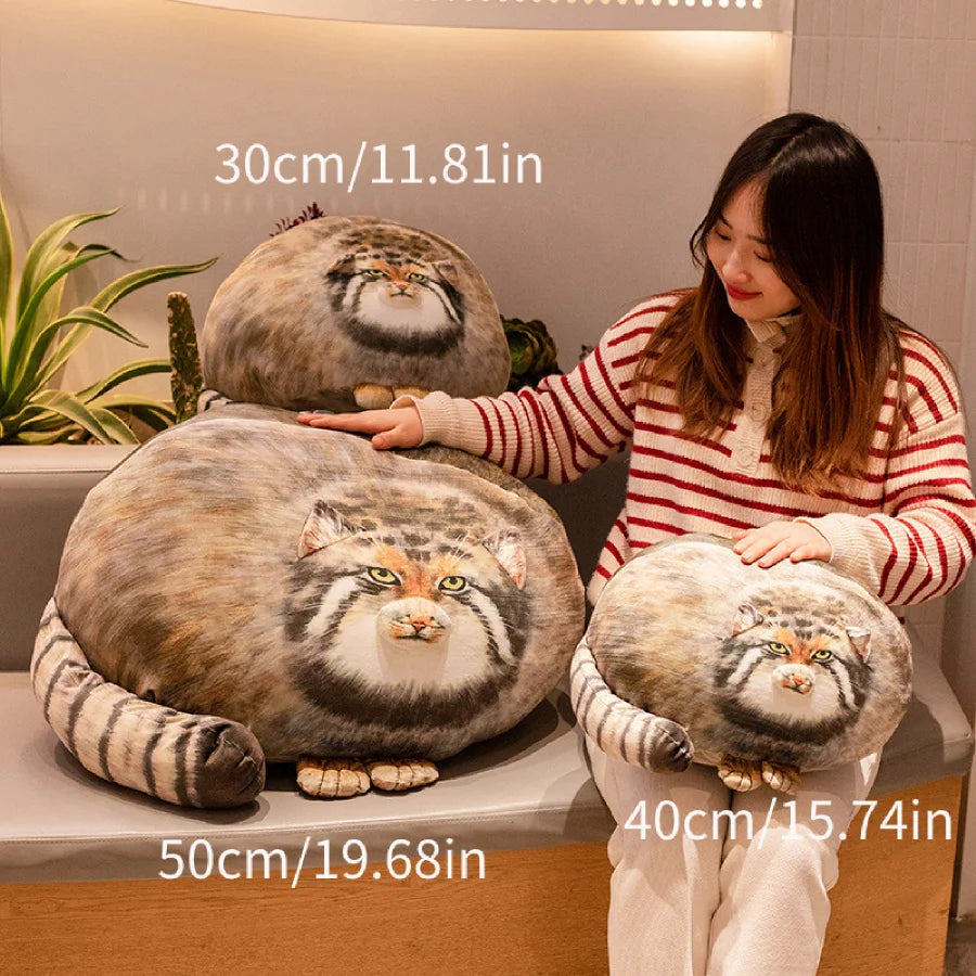 Chubby Manul Cat Plush Pillow with Striped Tail - Image 2