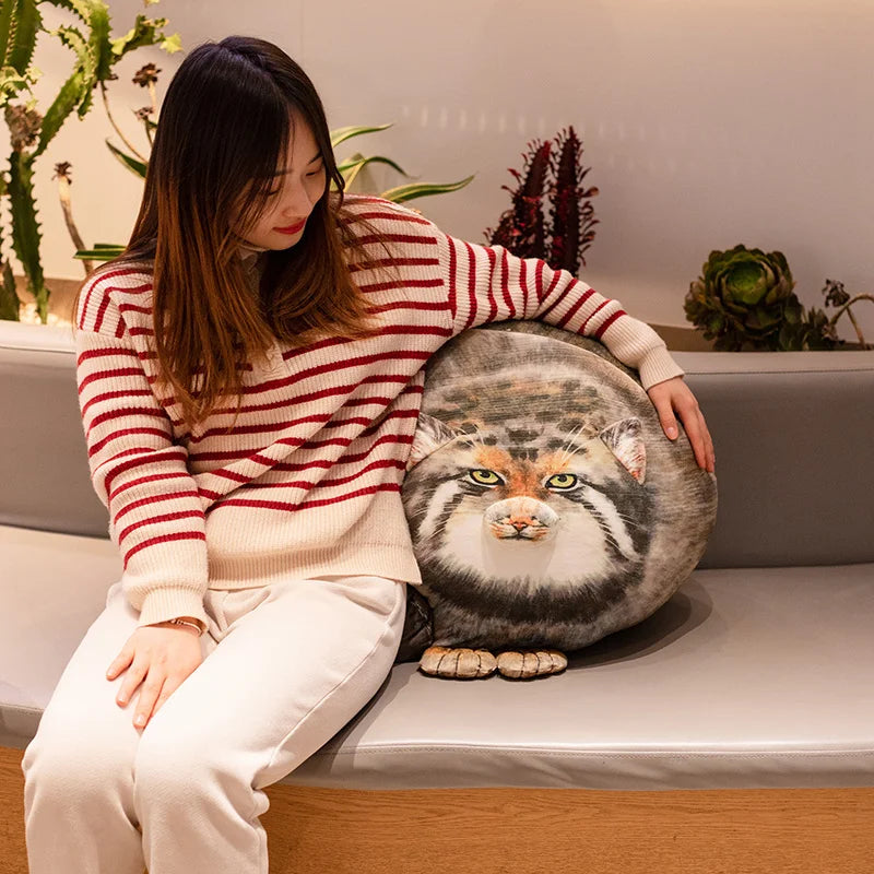 Chubby Manul Cat Plush Pillow with Striped Tail - Image 6