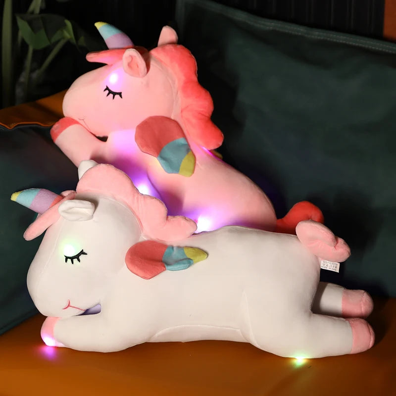 Cute Pink Light-Up Unicorn Plush with Sleepy Eyes - Image 2