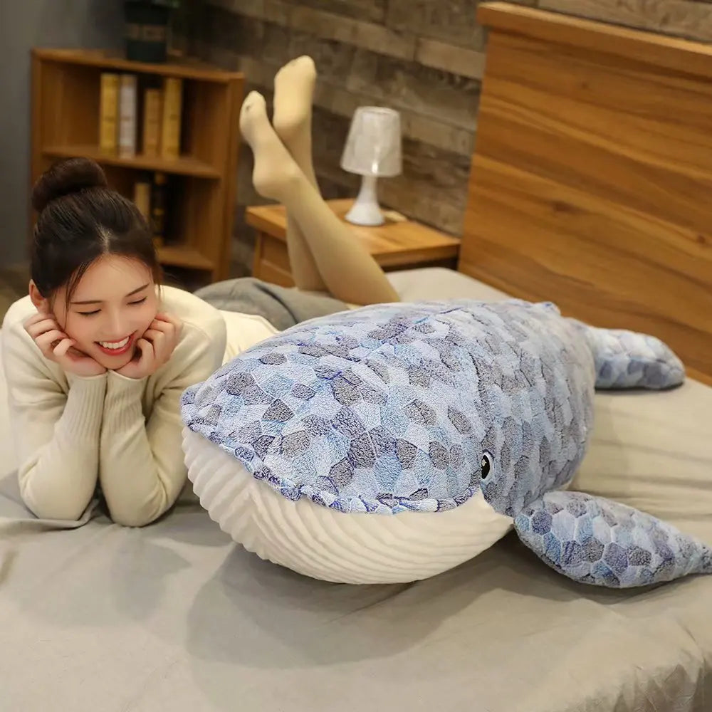 Blue Gray Mosaic Plush Whale Toy - Image 2