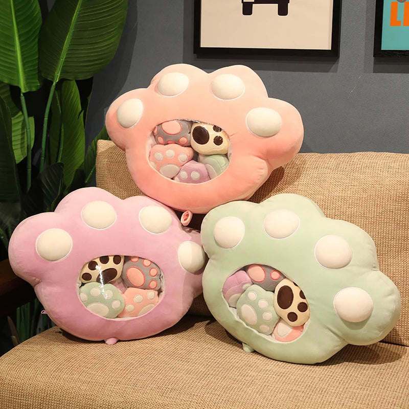Large Paw Plush Pillow with Colorful Mini Paws - Image 2