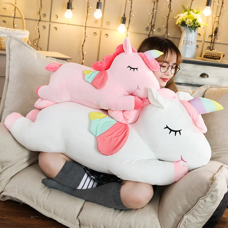 Oversized Pink Sleeping Unicorn Plush with Rainbow Accents - Image 6