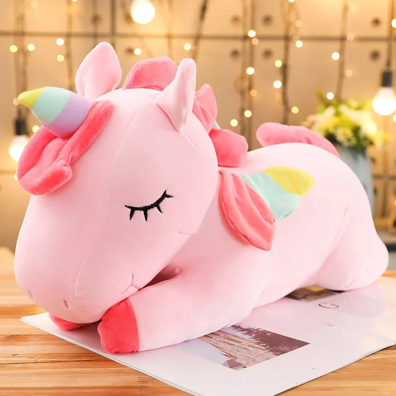 Oversized Pink Sleeping Unicorn Plush with Rainbow Accents - Image 7