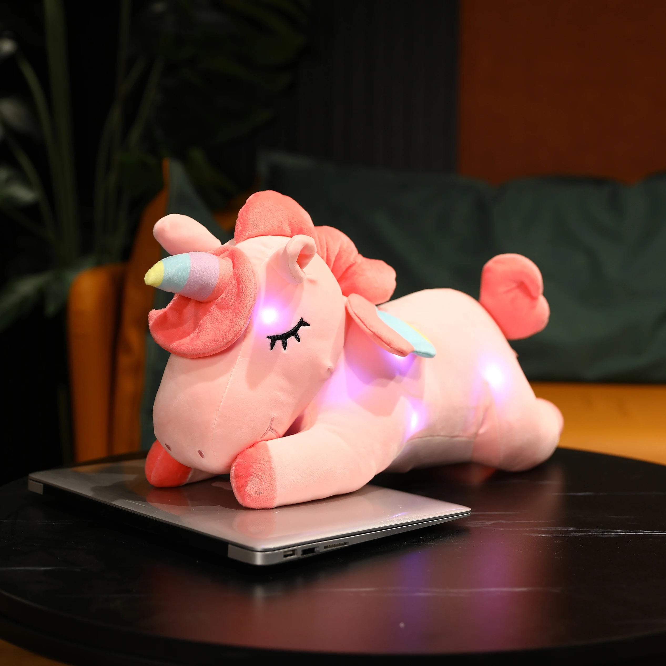 Cute Pink Light-Up Unicorn Plush with Sleepy Eyes - Image 8