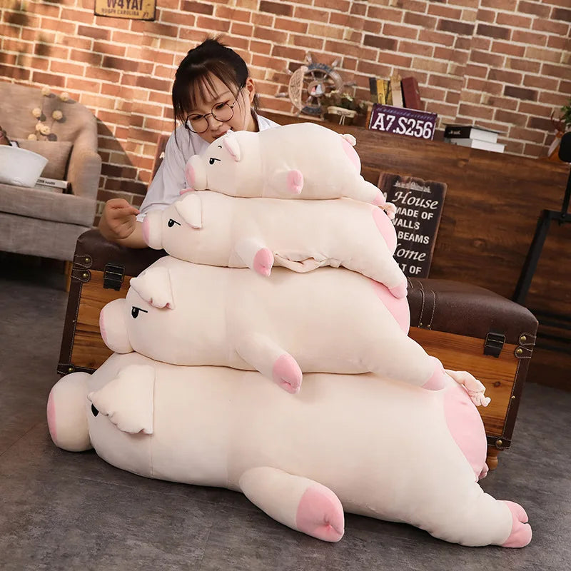 Chubby Lying Pink and Cream Pig Plush - Image 6