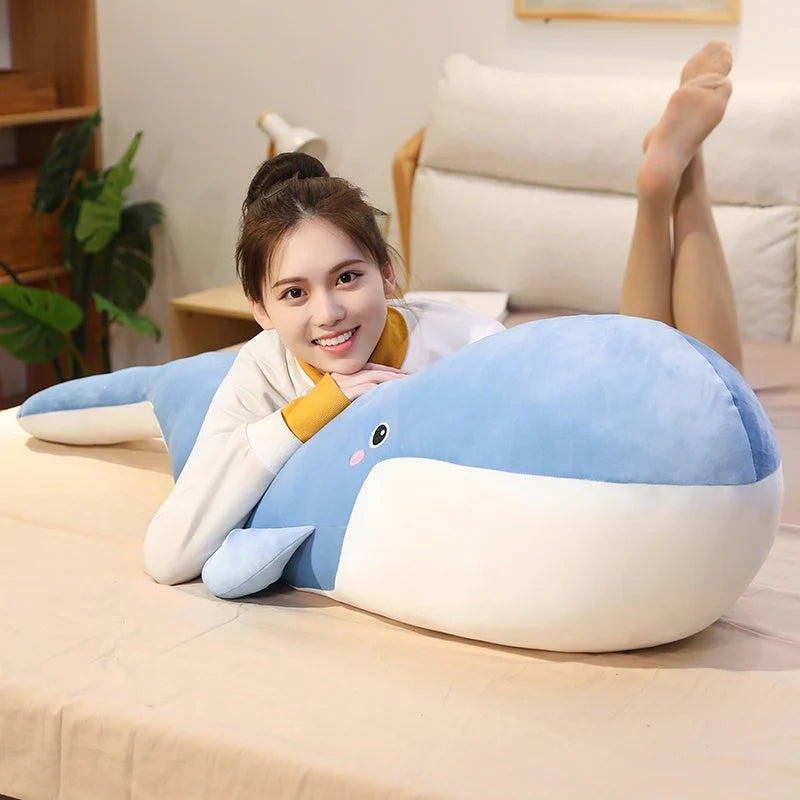 Oversized Sky Blue Whale Plush Cuddle Pillow - Image 2