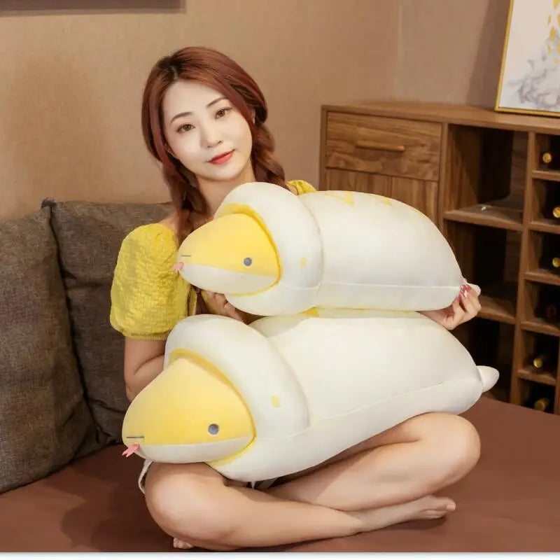 Cute White Snake Plush Pillow with Yellow Zigzags - Image 3