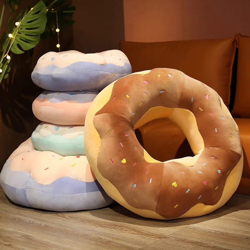 Oversized Donut Plush Cushion with Colorful Sprinkles