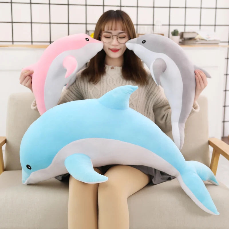 Oversized Light Blue Dolphin Plush Cuddle Pillow - Image 2