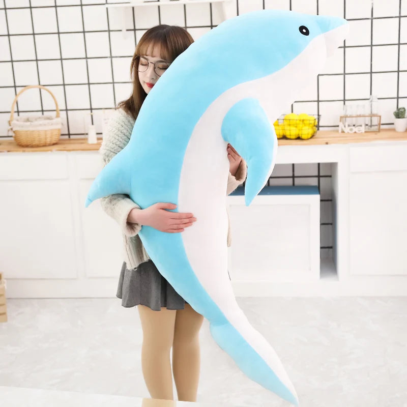 Oversized Light Blue Dolphin Plush Cuddle Pillow