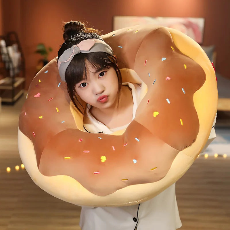 Oversized Donut Plush Cushion with Colorful Sprinkles - Image 3