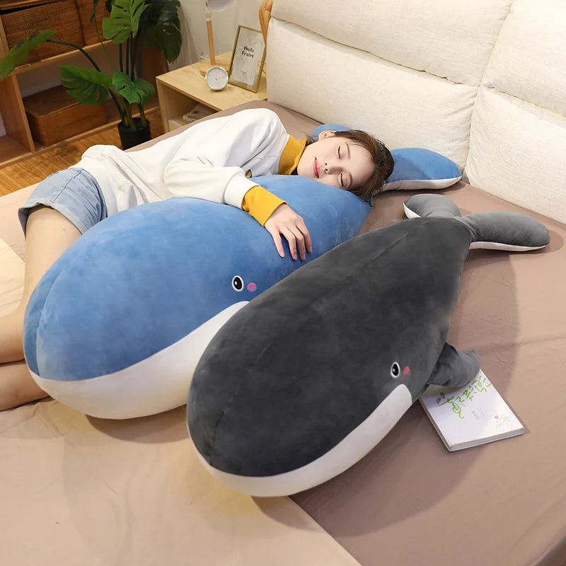 Oversized Sky Blue Whale Plush Cuddle Pillow - Image 4