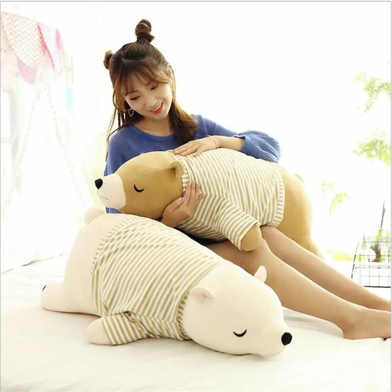 Huggable Brown Bear Plush Toy in Striped Shirt - Image 2