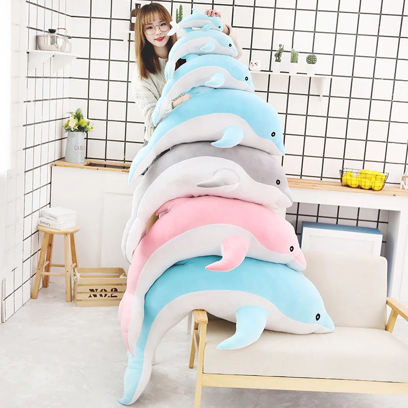 Oversized Light Blue Dolphin Plush Cuddle Pillow - Image 5