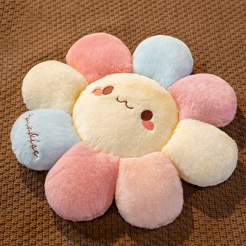 Kawaii Pastel Flower Plush Cushion with Smiley Face - Image 7