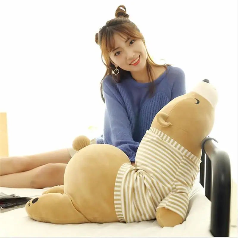 Huggable Brown Bear Plush Toy in Striped Shirt
