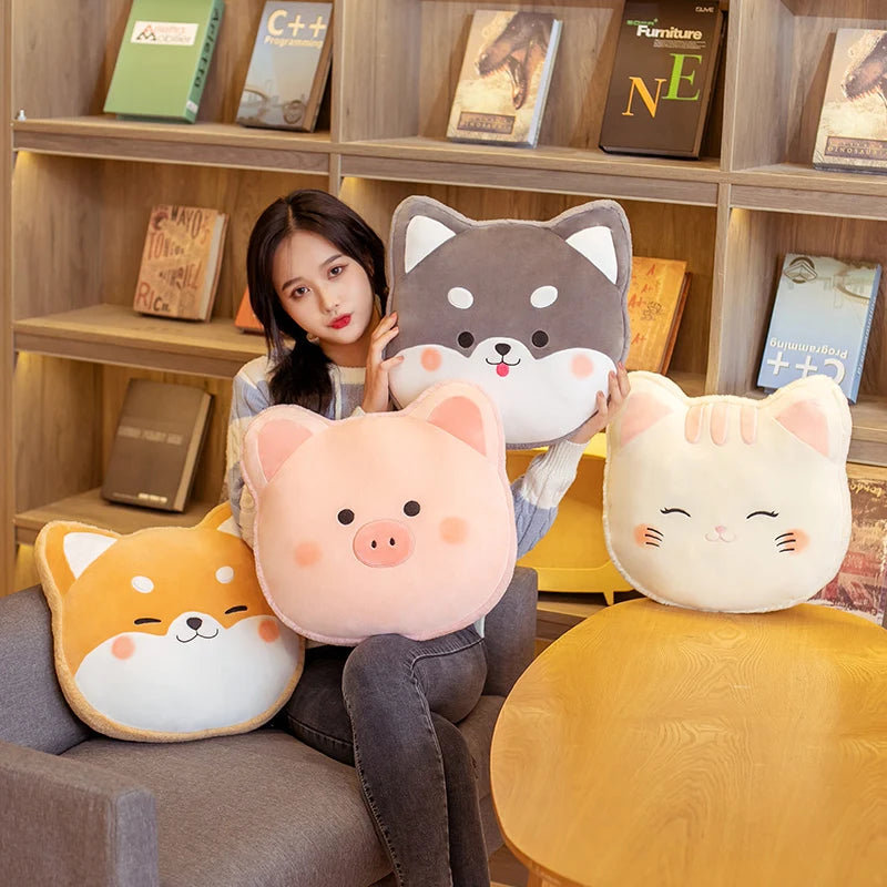 Adorable Grey Shiba Inu Face Plush Pillow - Image 3