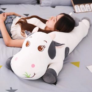 Oversized White and Grey Cow Plush Body Pillow