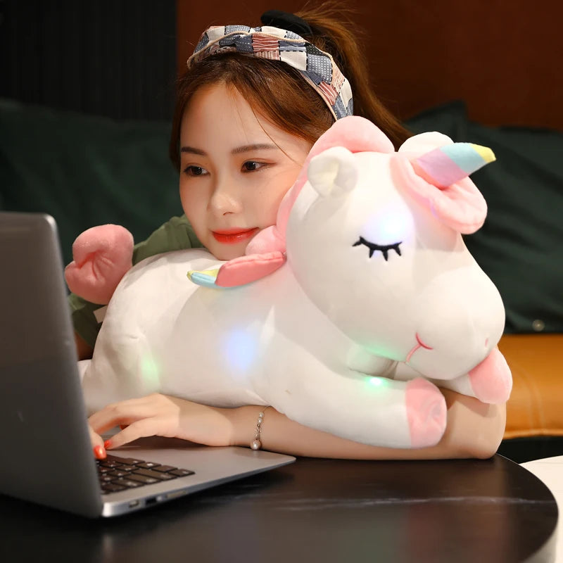 Cute Pink Light-Up Unicorn Plush with Sleepy Eyes - Image 6