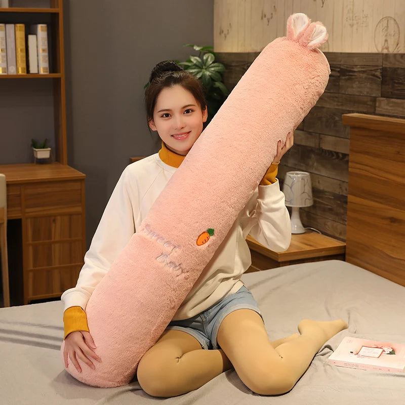 Sweet Baby Pale Pink Plush Body Pillow with Bunny Ears