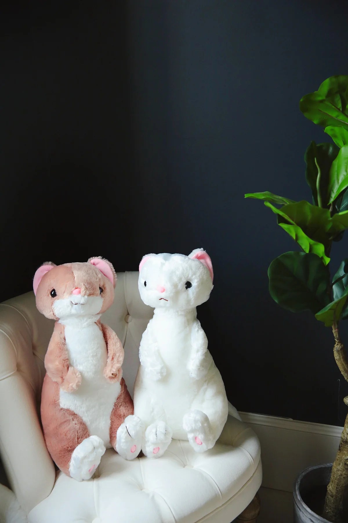 White Ferret Plush Toy with Pink Details - Image 4