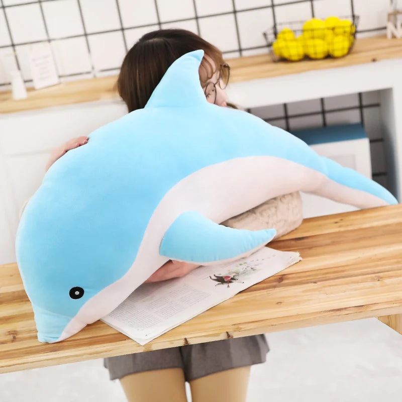 Oversized Light Blue Dolphin Plush Cuddle Pillow - Image 4