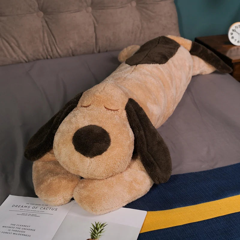 Cream and Tan Sleeping Dog Plush Body Pillow - Image 6
