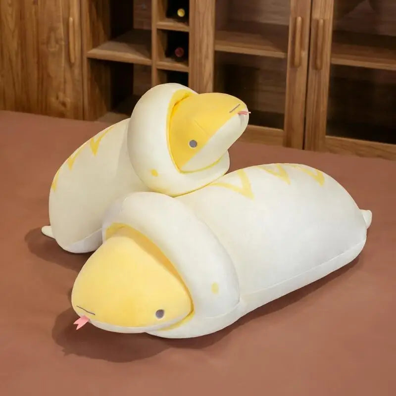 Cute White Snake Plush Pillow with Yellow Zigzags - Image 4