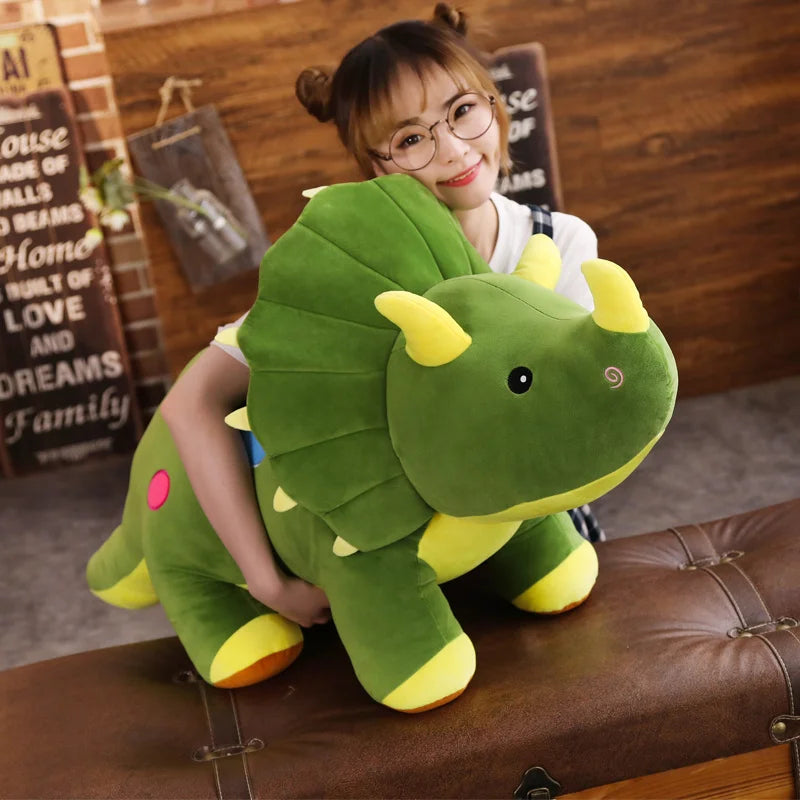 Cute Green Triceratops Plush Toy with Polka Dots - Image 2