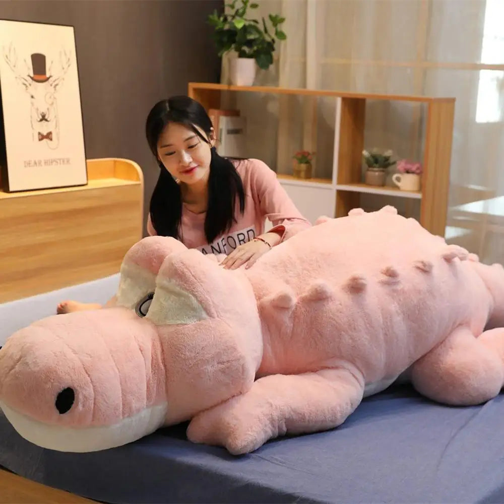 Oversized Pink Plush Alligator Pillow