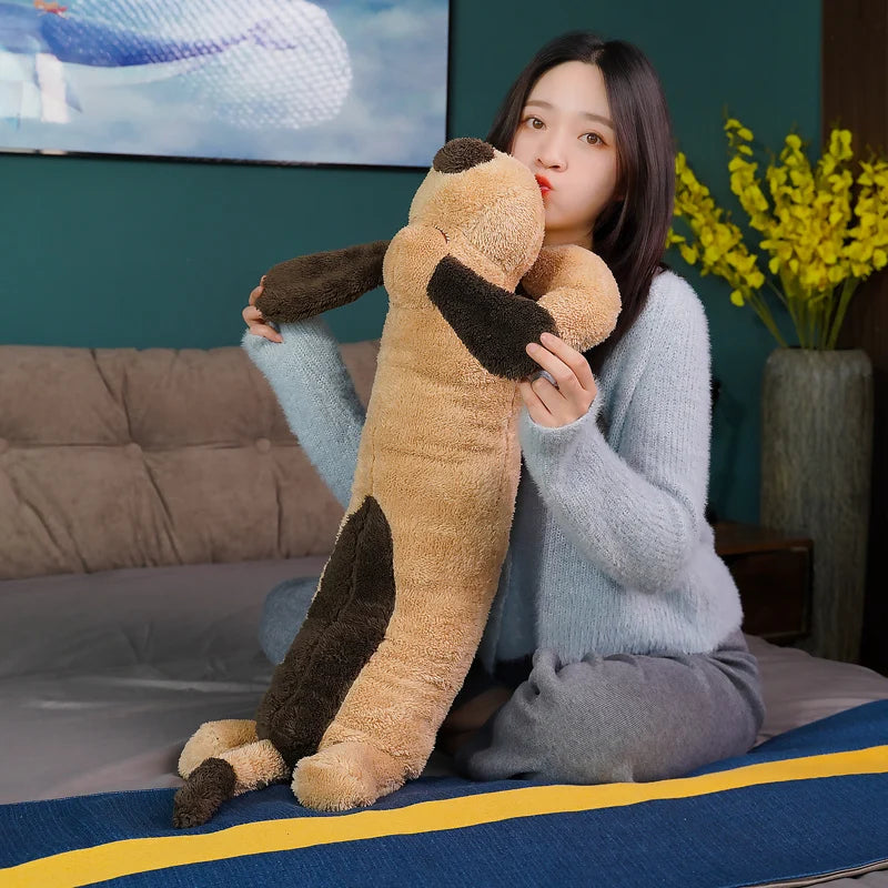 Cream and Tan Sleeping Dog Plush Body Pillow - Image 3