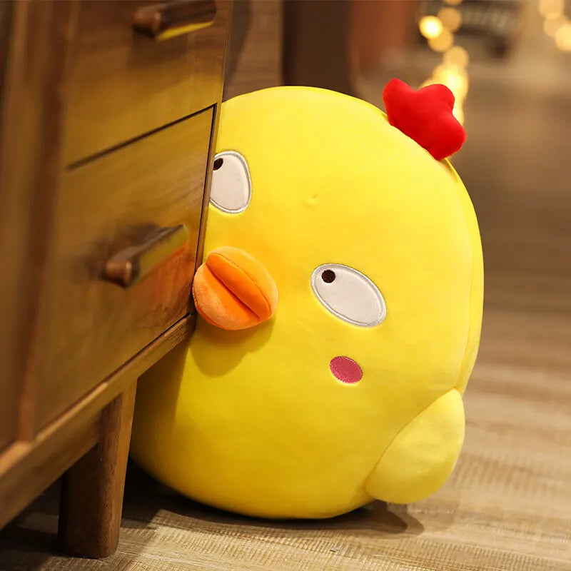Bright Yellow Chick Plush Toy with Red Comb - Image 2