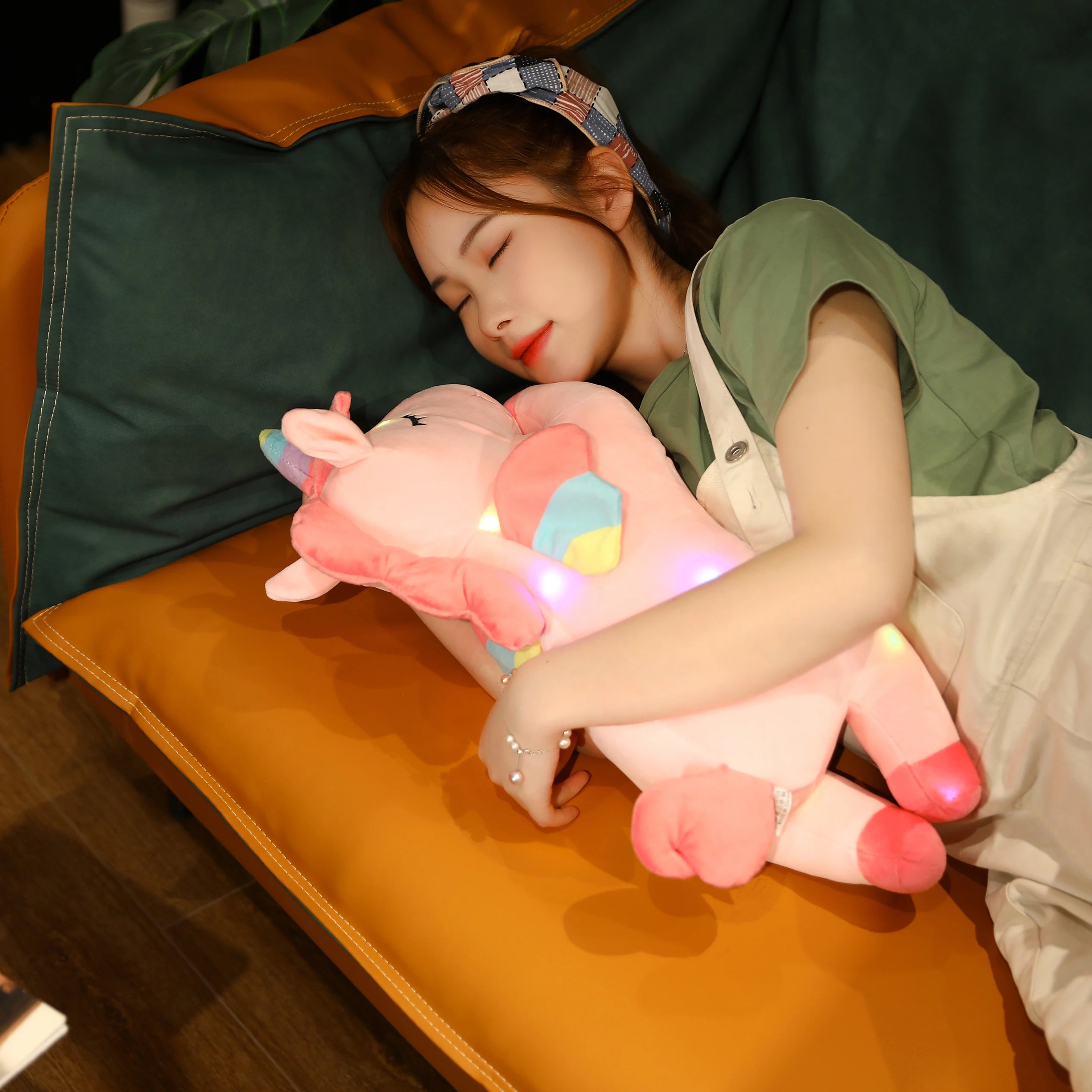 Cute Pink Light-Up Unicorn Plush with Sleepy Eyes - Image 4