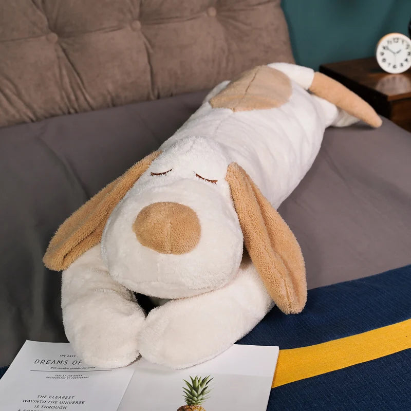 Cream and Tan Sleeping Dog Plush Body Pillow