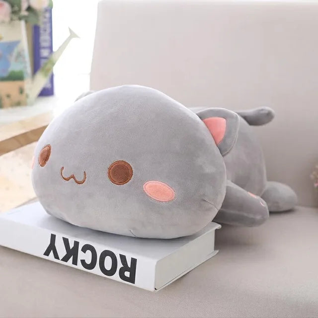 Kawaii Grey Lying Cat Plush Pillow - Image 8