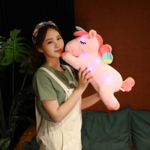 Cute Pink Light-Up Unicorn Plush with Sleepy Eyes