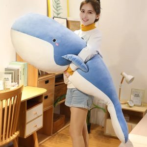 Oversized Sky Blue Whale Plush Cuddle Pillow