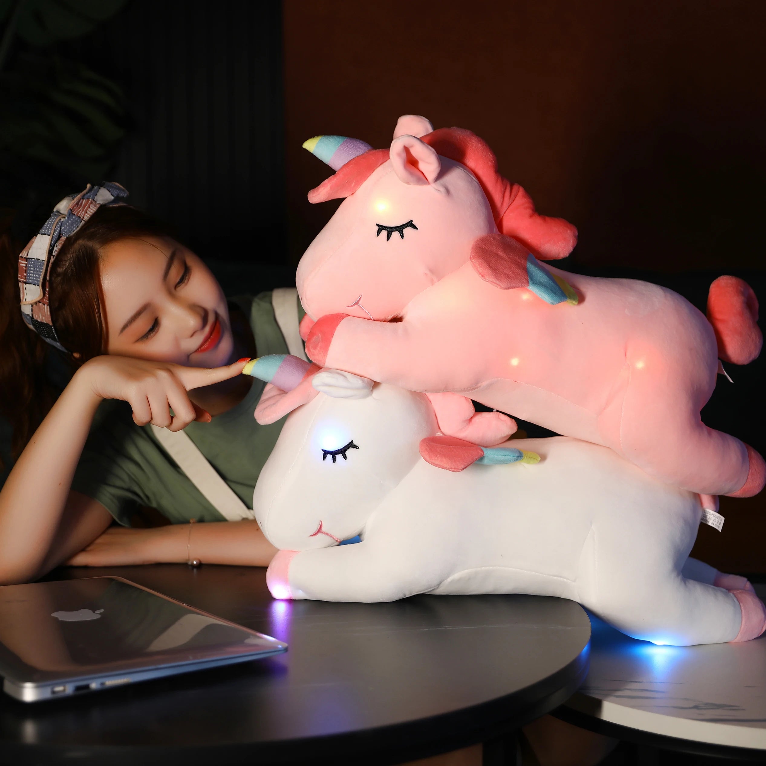 Cute Pink Light-Up Unicorn Plush with Sleepy Eyes - Image 3