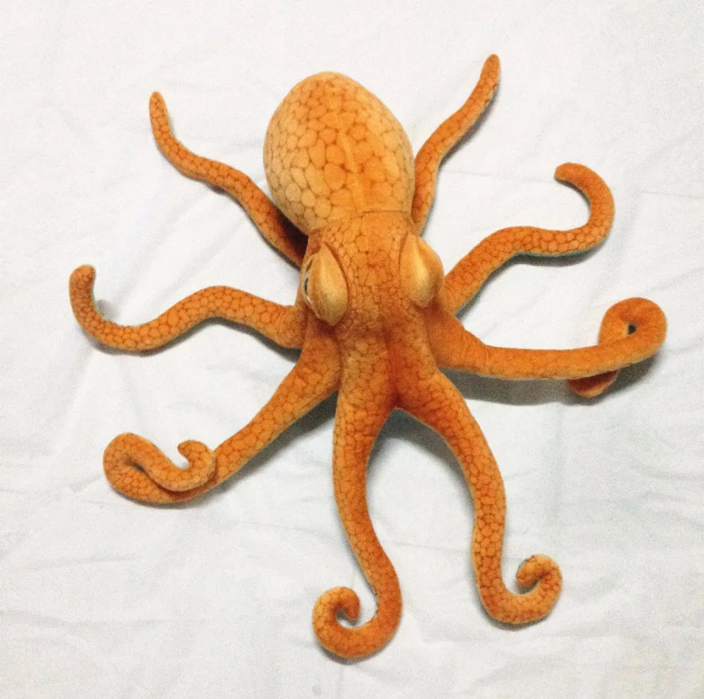 Vibrant Orange Plush Octopus with Green Eyes - Image 2