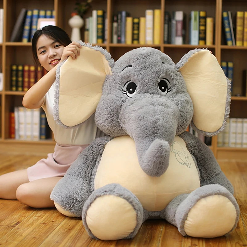 Giant Grey Elephant Plush with Cream Belly