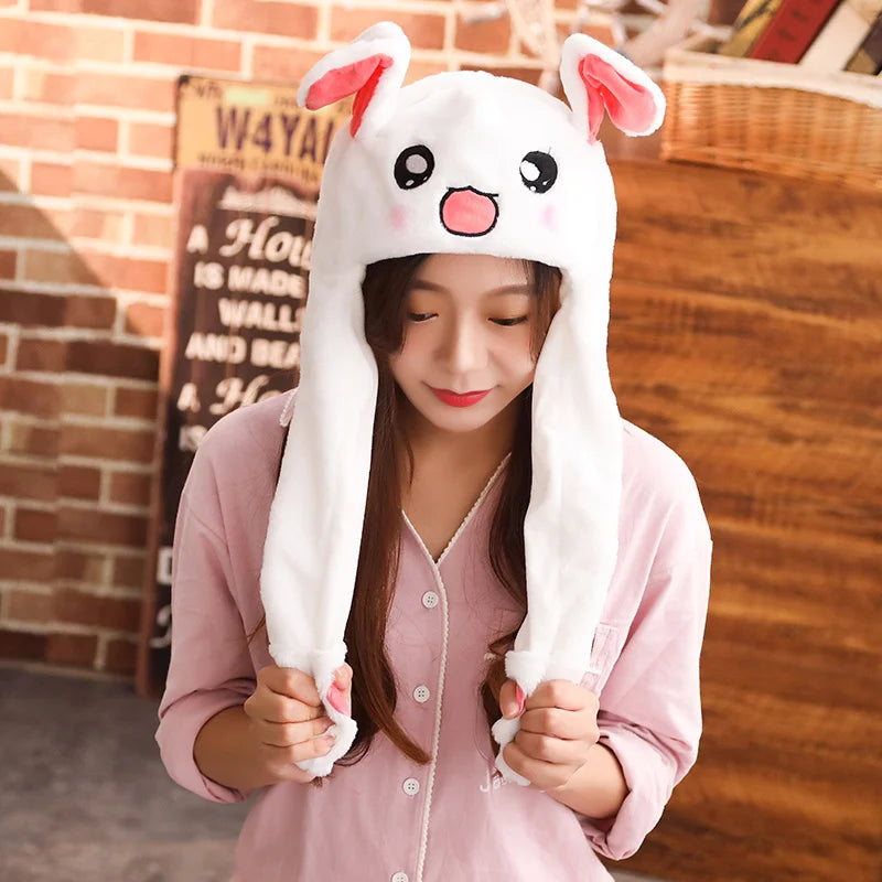 Pink Plush Bunny Hat with Moving Ears - Image 2