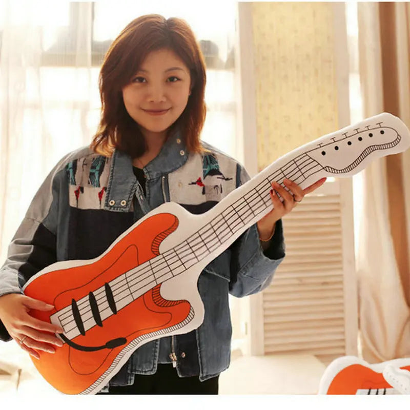 Orange Electric Bass Guitar Plush Pillow