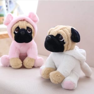 Fawn Pug Plush in Pink Hooded Onesie with Ears