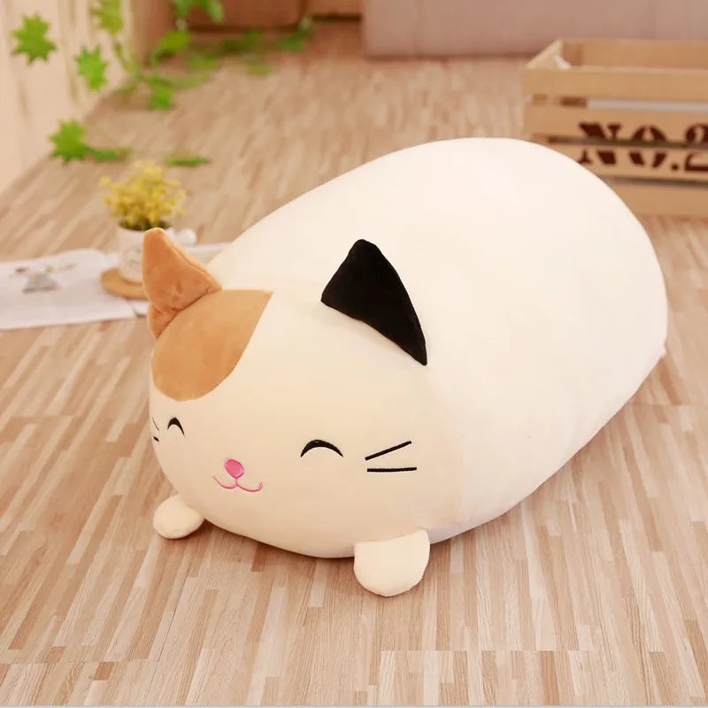 Chubby Calico Cat Plush Pillow with Smiling Face - Image 8
