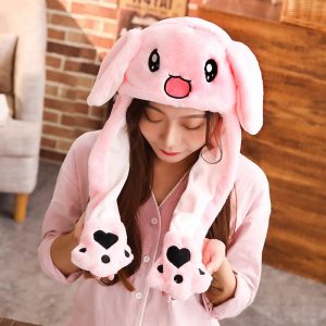 Pink Plush Bunny Hat with Moving Ears