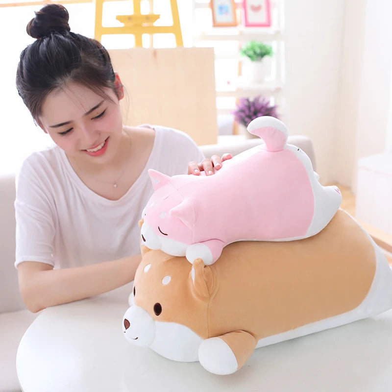 Cute Shiba Inu Plush Pillow with Paw Prints - Image 3