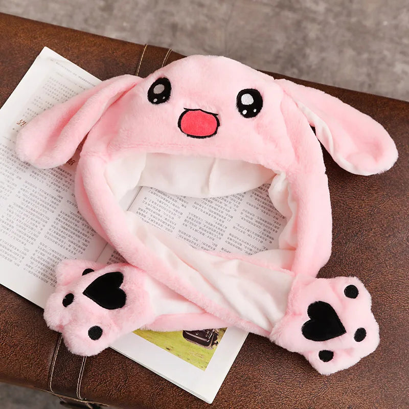 Pink Plush Bunny Hat with Moving Ears - Image 4