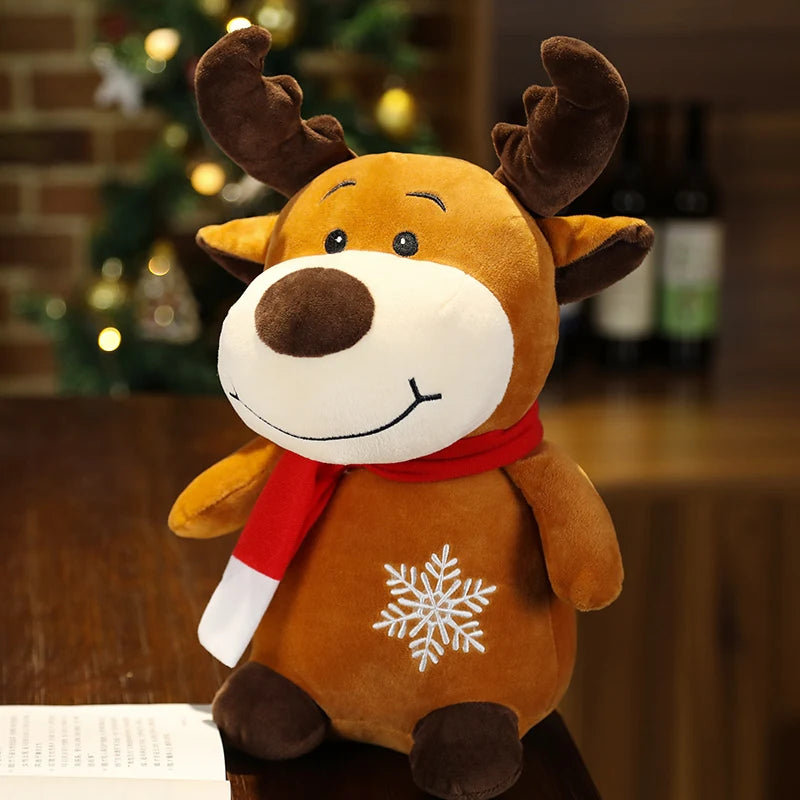 Cute Brown Reindeer Plush Toy with Red Snowflake Scarf - Image 10