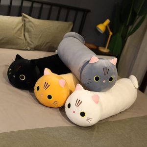Cute Grey Long Cat Plush Pillow